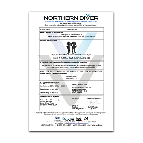 Origin Drysuit Declaration of Conformity
